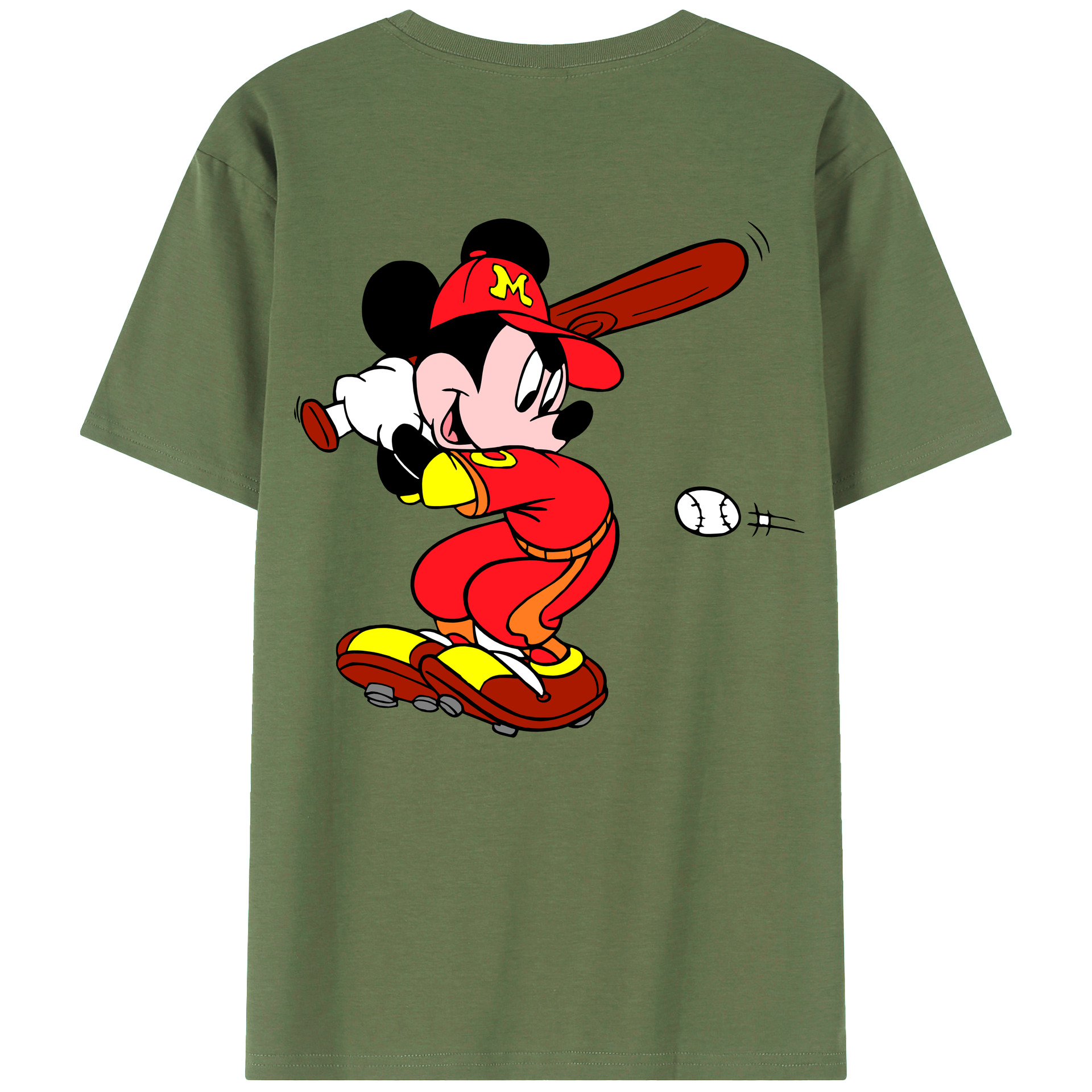 ミッキーマウス Mickey Mouse 綿100％ メンズ半袖Tシャツ（バックプリント） 通気性